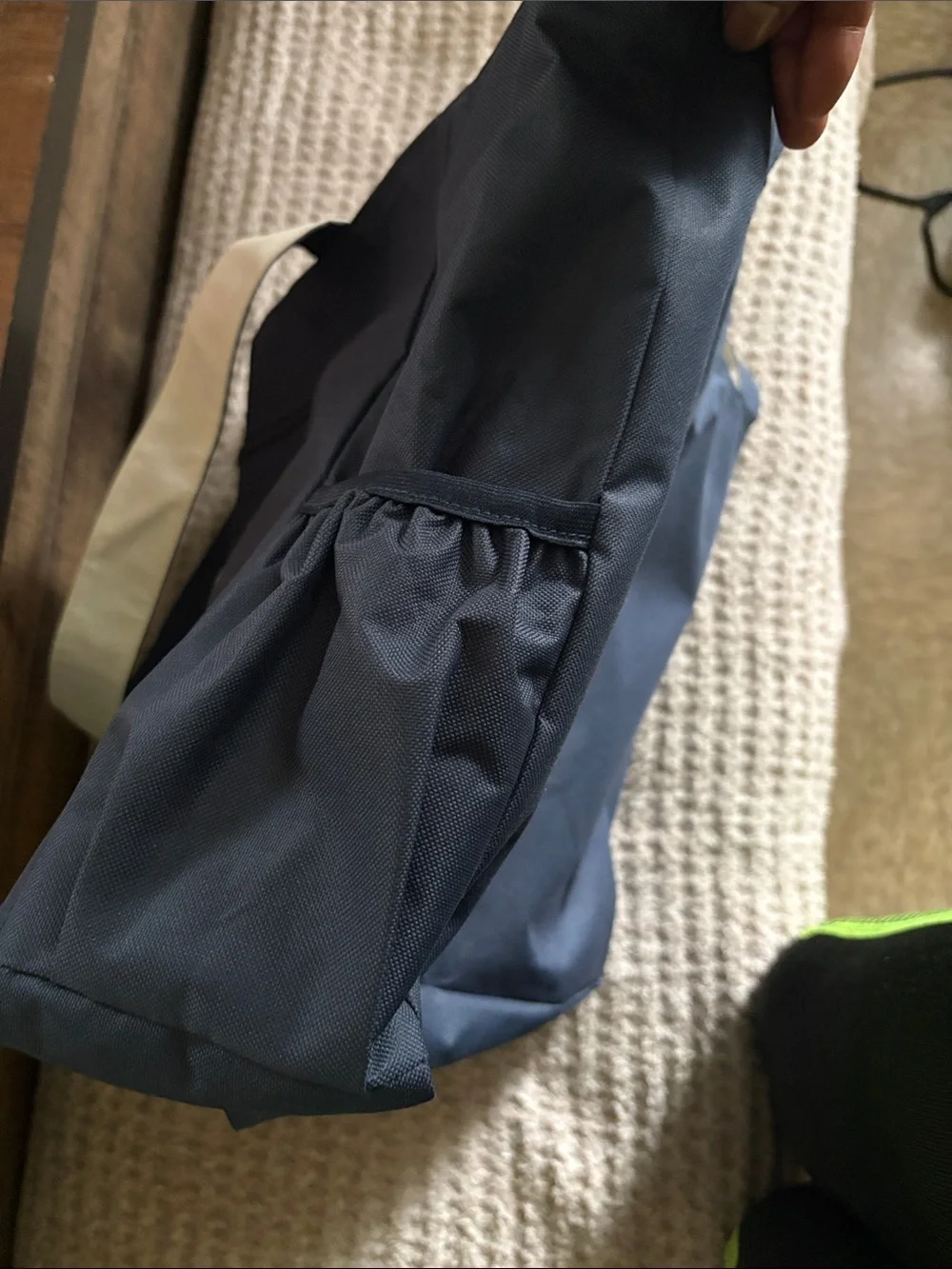 Navy Tote Bag with Cream Handles